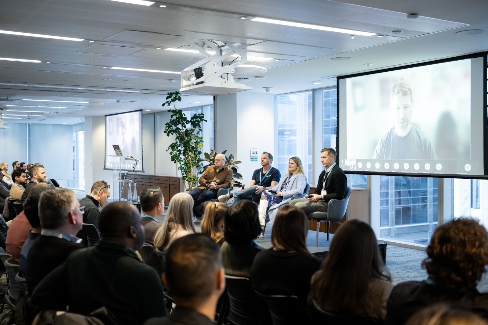 Vlad Stesin moderates a panel discussing agentic advertising and infrastructure with Pierre-Luc Hardy from Triton Digital, Sonia Carreno from IAB Canada, Alex Gardner from Index Exchange, and Scott Menzer from Unity
