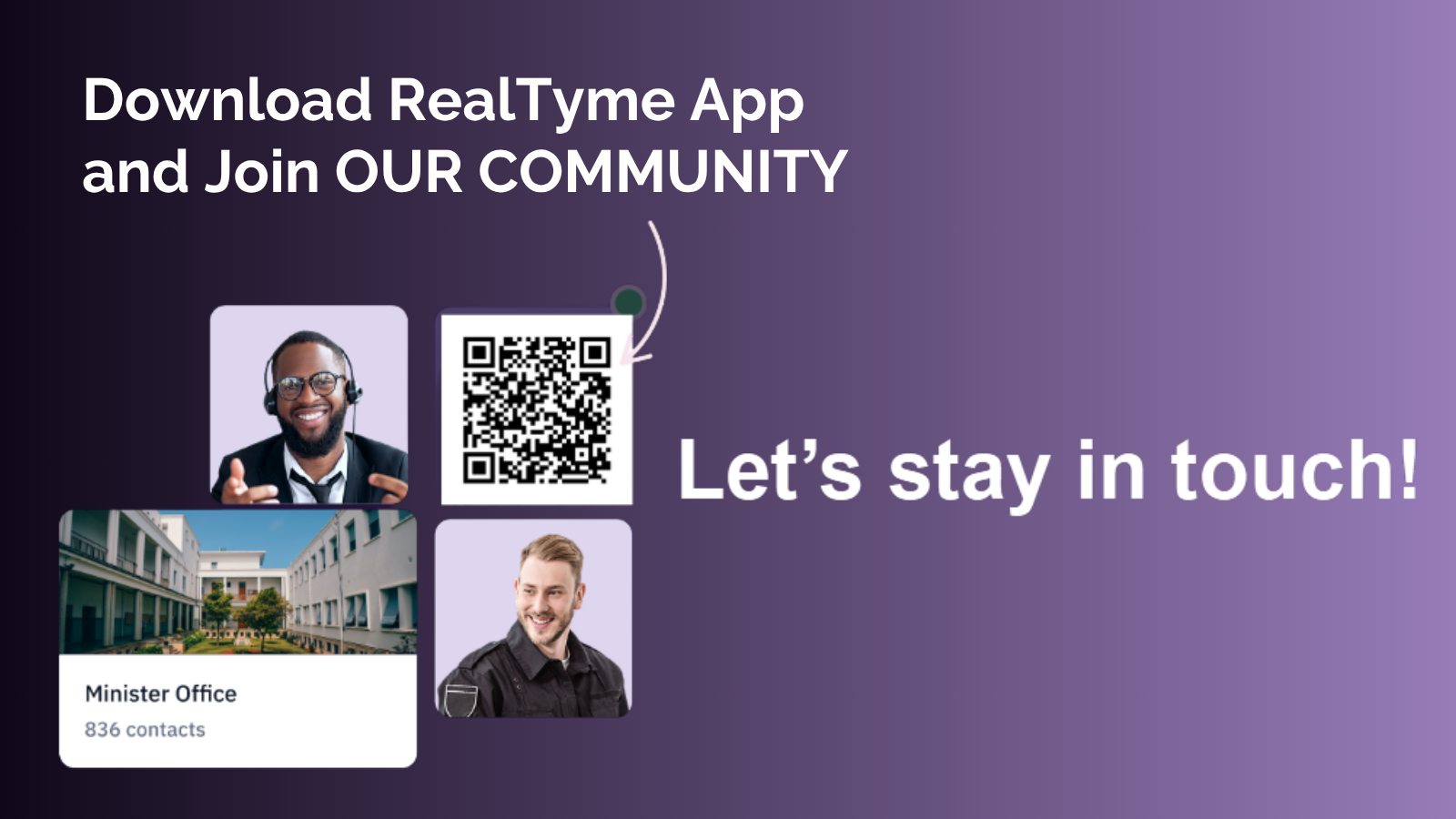 An illustration showing a QR code to join RealTyme community.