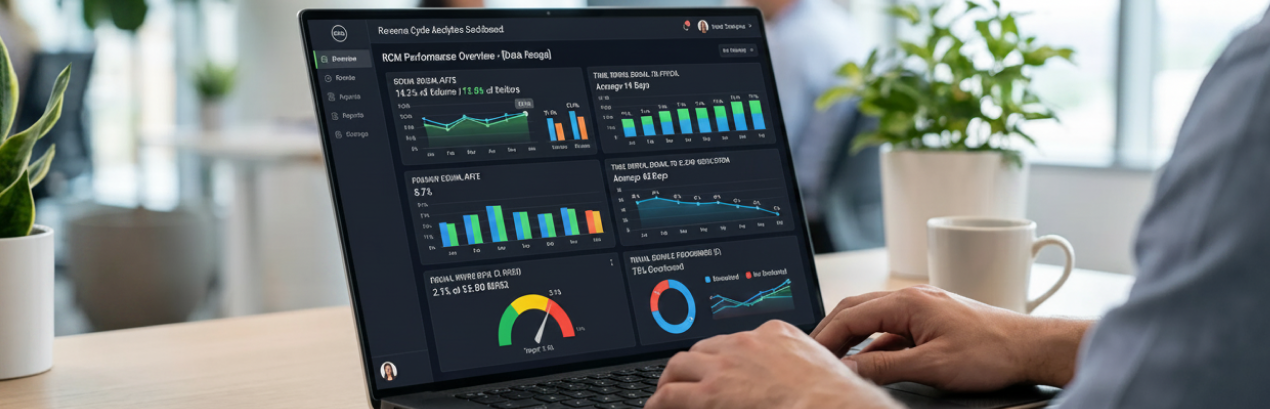 Denial Management KPI Dashboard on a laptop. SuperDial Blog.