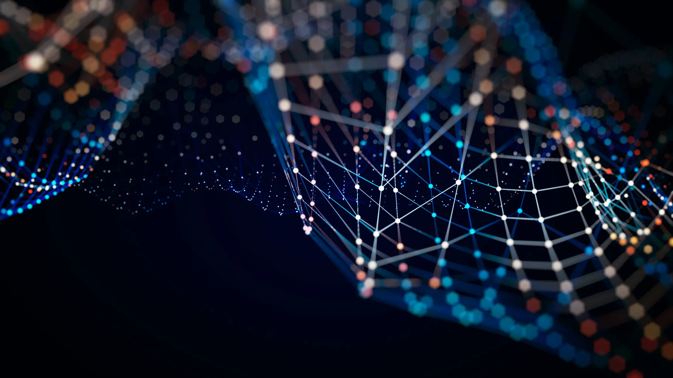Connected data nodes symbolizing trust, strategy, and complexity.