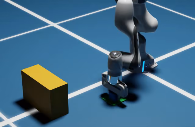Franka arm placing a blue cube with a large yellow box added to the scene