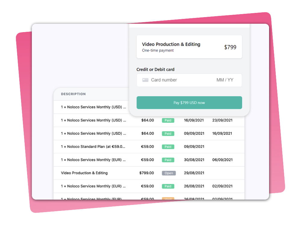Exemple d'une interface avec facturation et paiement
