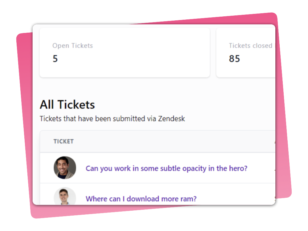 Exemple d'une interface avec formulaire et ticketing
