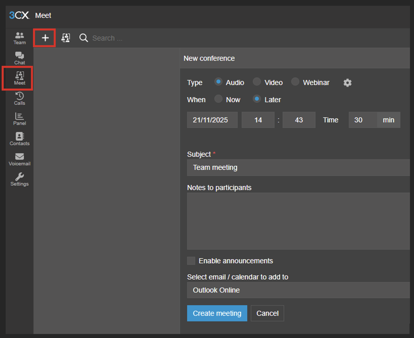 How to schedule a conference call on 3CX