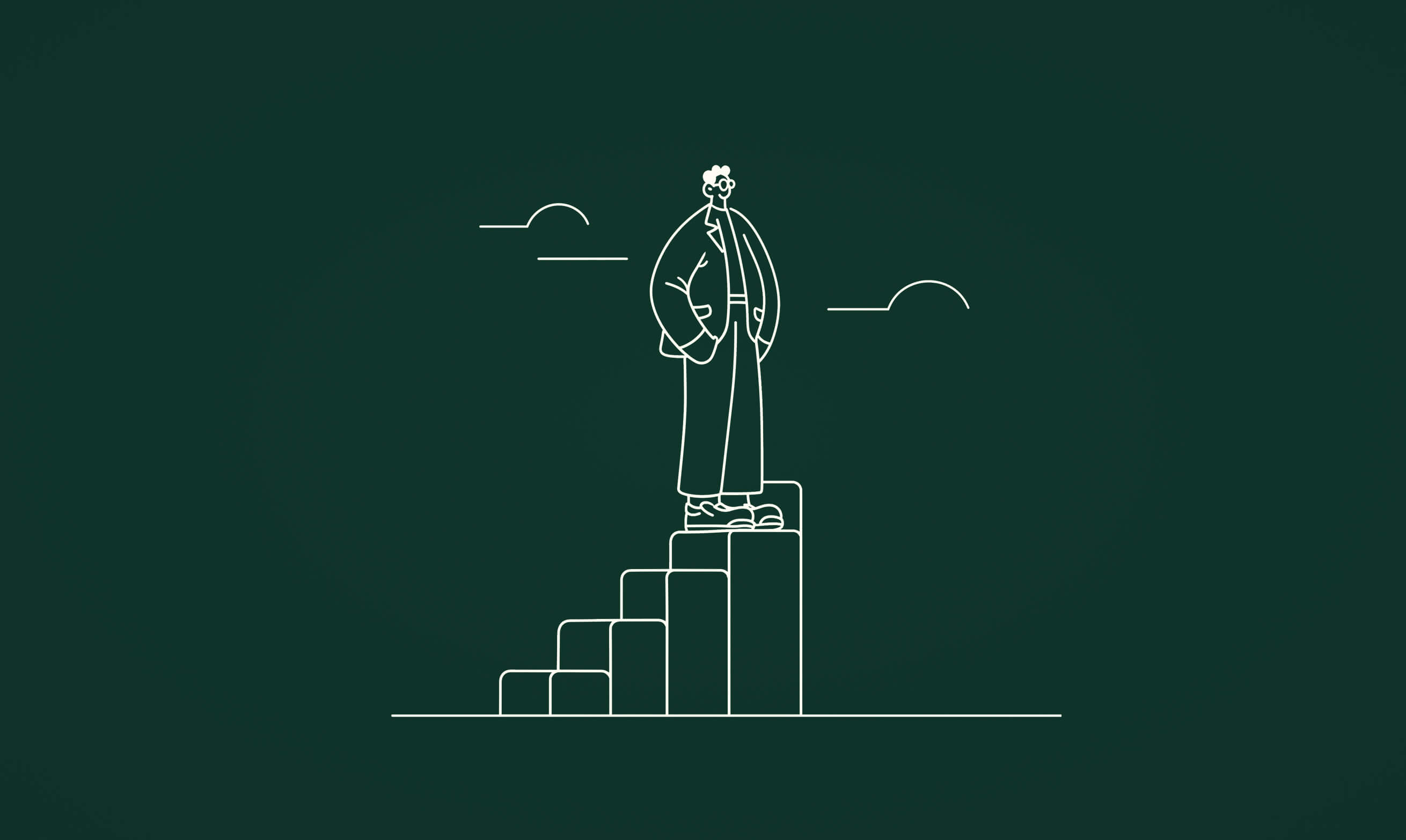 Ilustração de uma pessoa em pé no topo de uma escada de blocos elevados.