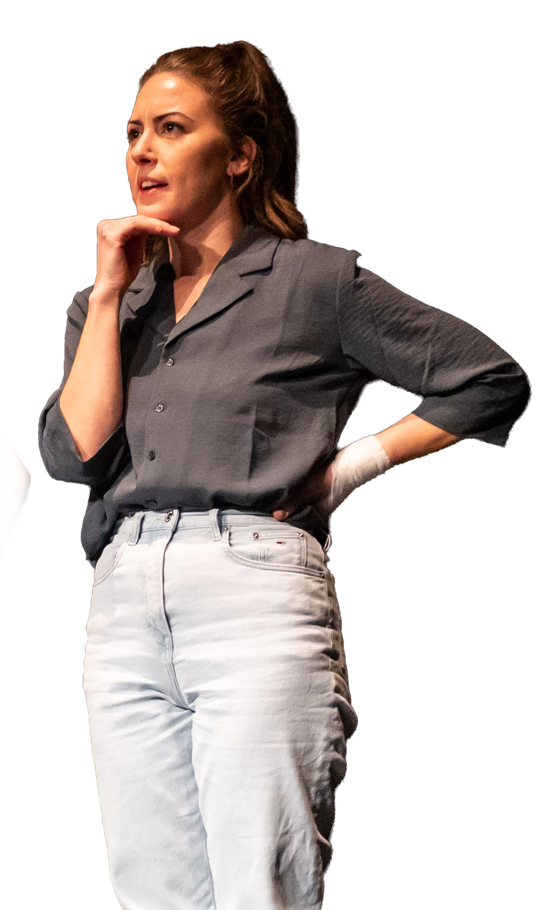Mimi van Amerongen mid-scene on stage