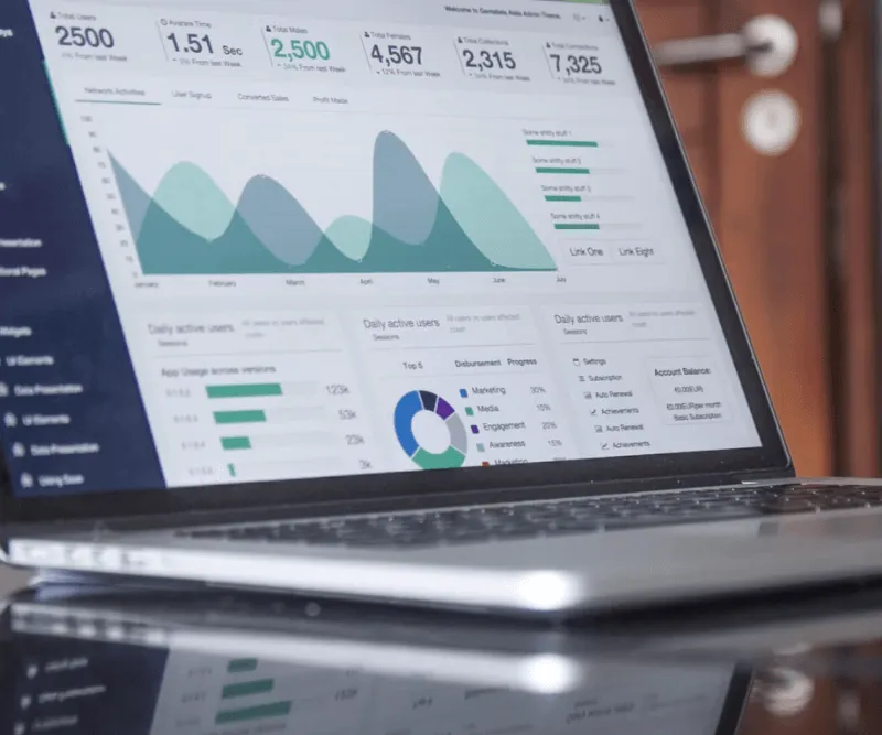 screenshot of a laptop showing decorative analytics data