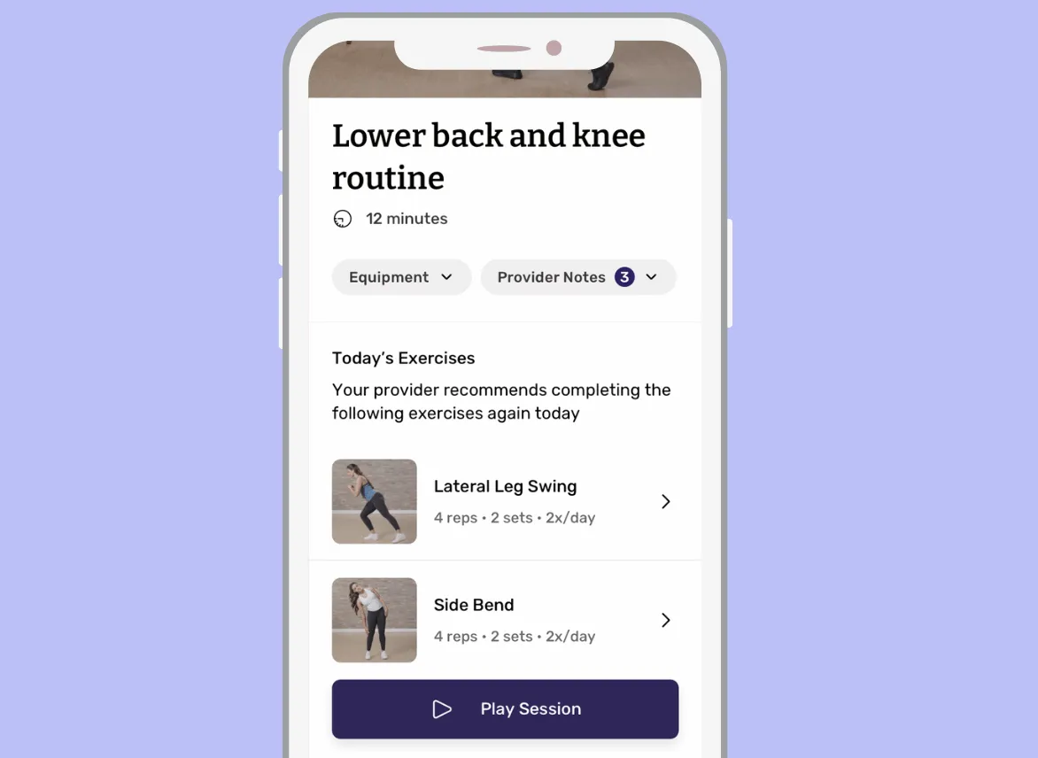 Limber mobile app exercise routine screen