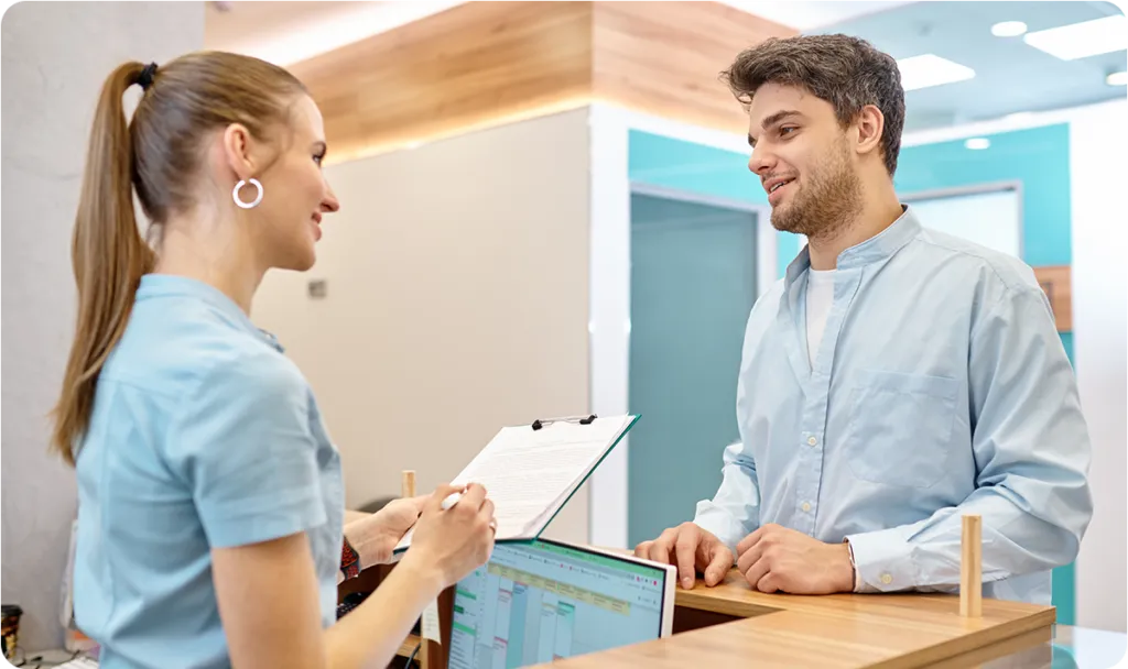 patient at healthcare check in
