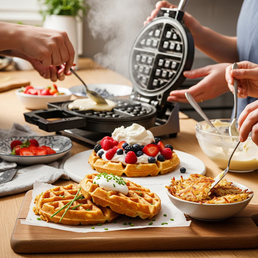 Handcrafted macrame snowflake and star ornaments hanging in front of a window with macrame decorations on wrapped gifts below.