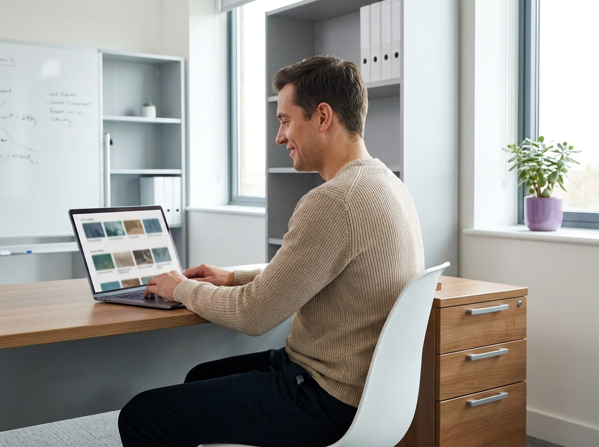 Gerente de L&D explorando un catalogo digital de cursos