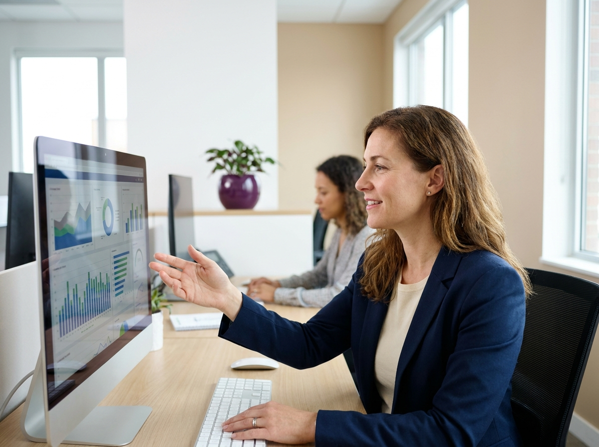 Lider de servicio al cliente revisando un dashboard de OKR y NPS