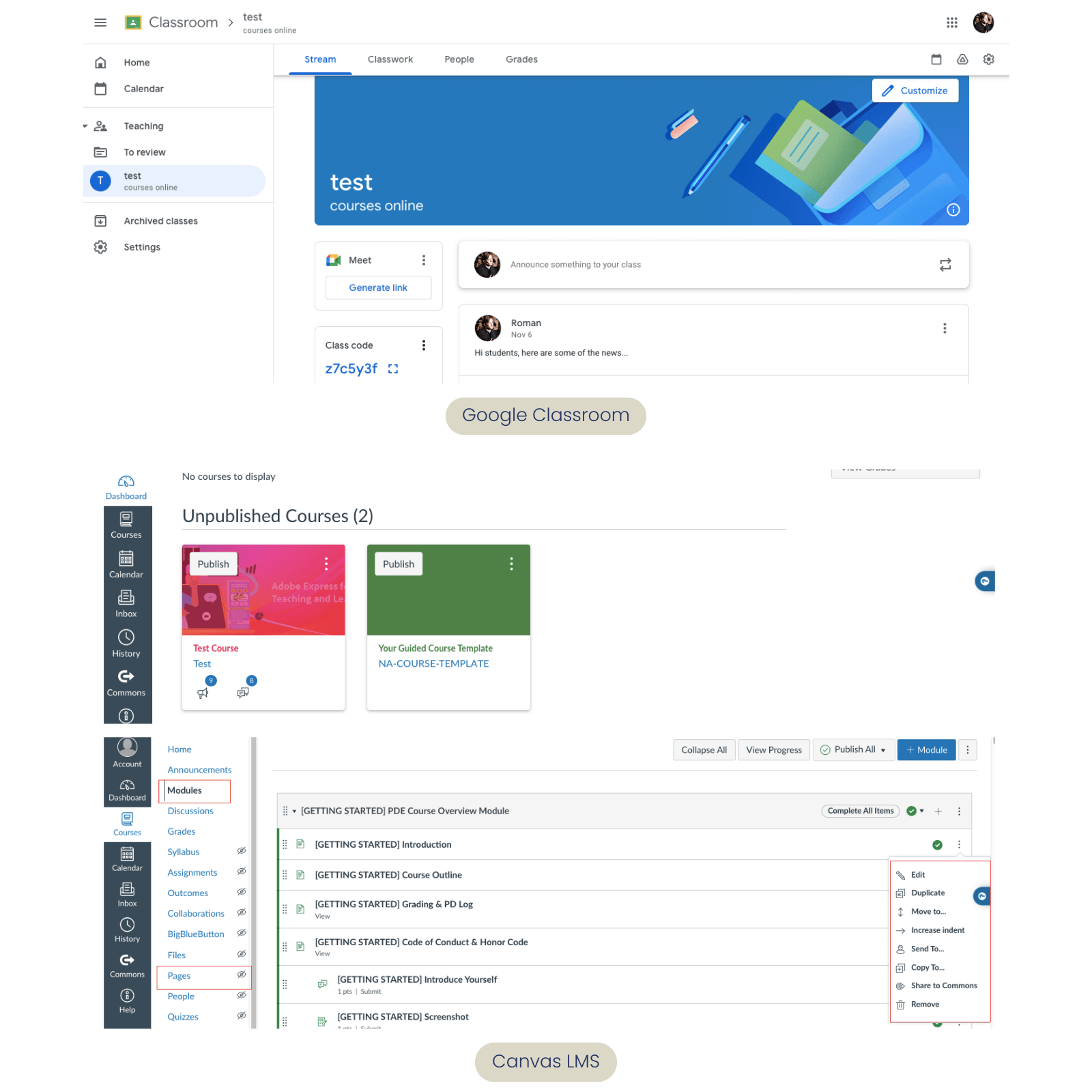 Google LMS vs Canvas LMS course creation