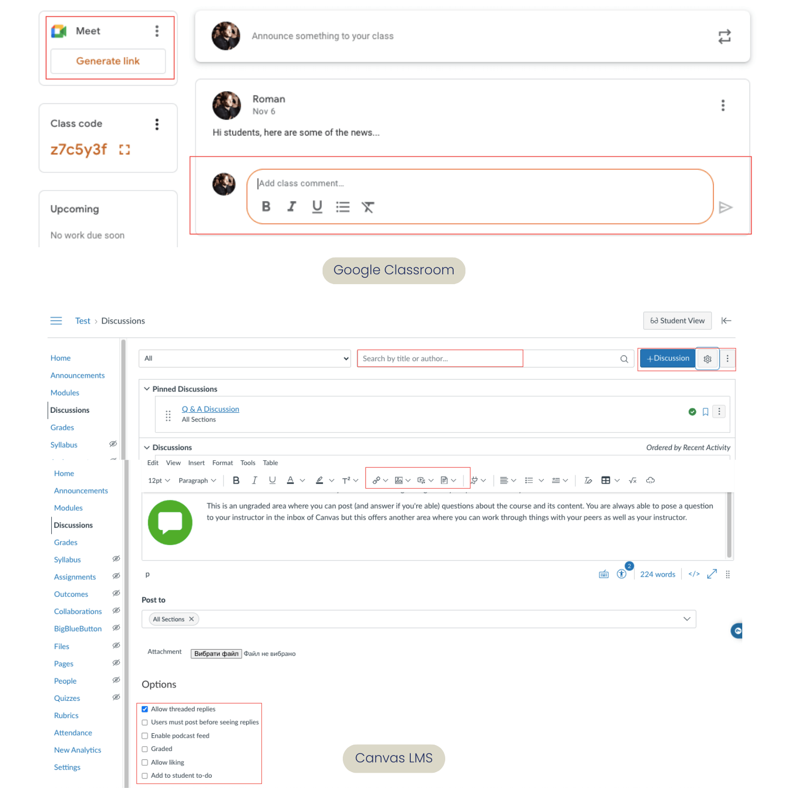 Google Classroom and Canvas LMS engagement tools