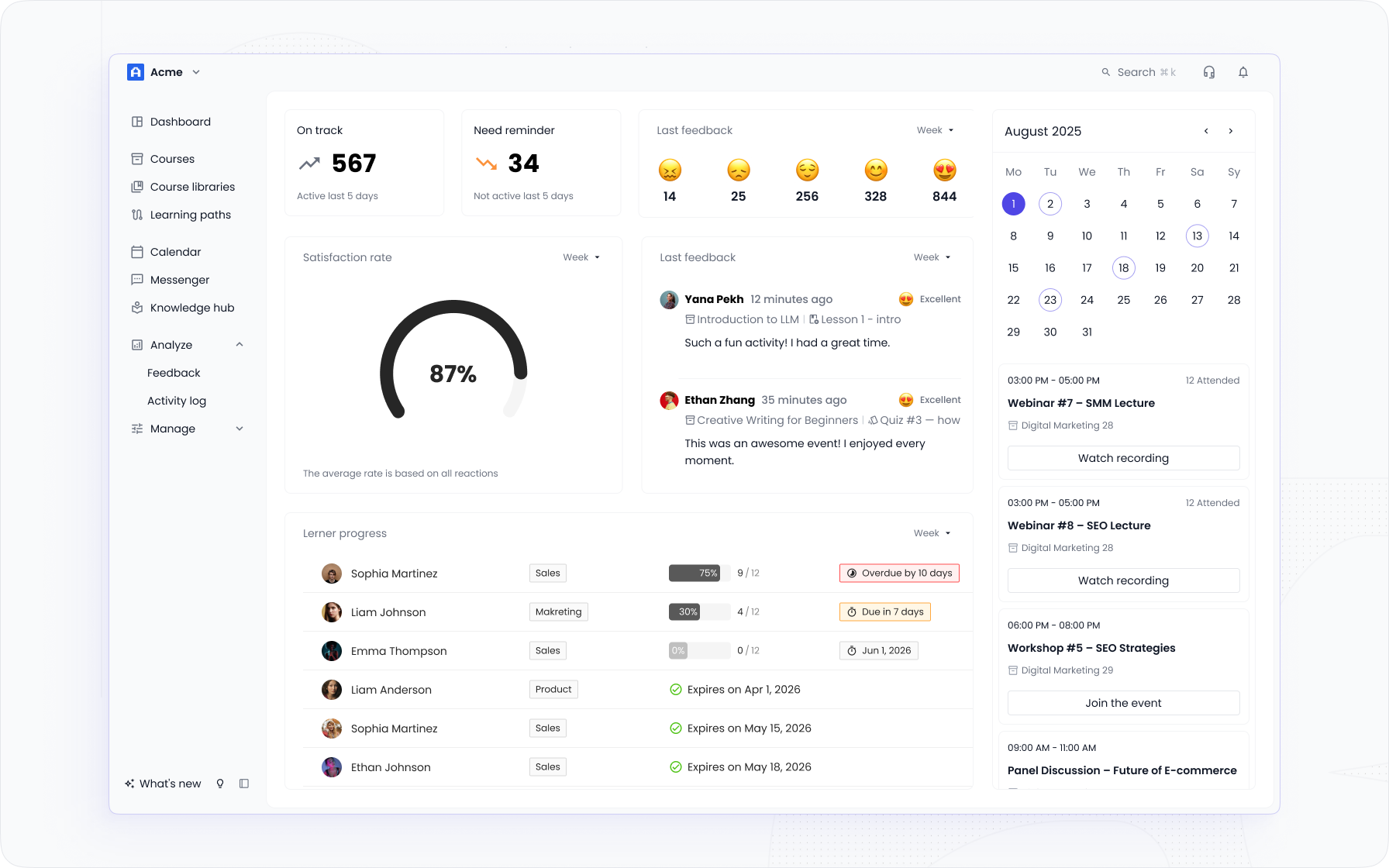 EducateMe LMS dashboard