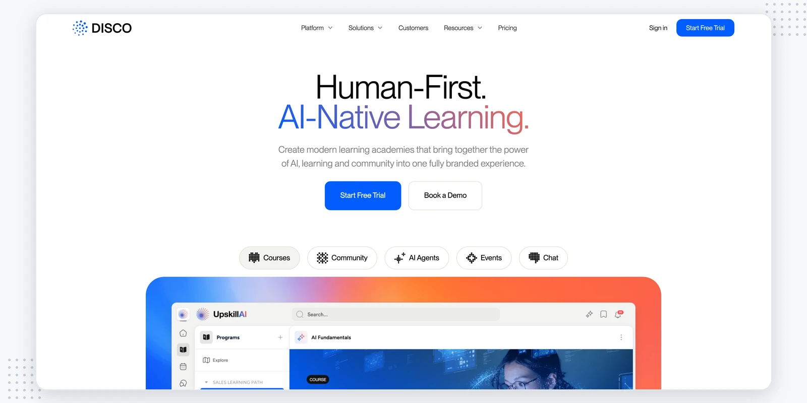 Disco homepage — AI-native cohort learning platform, a Uplimit alternative