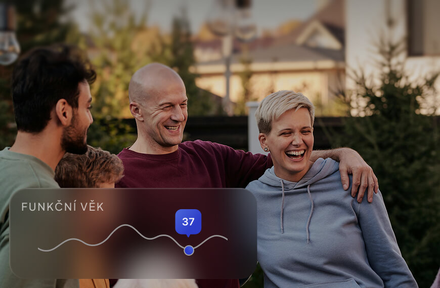 Group of people and an  infographics analysing their age