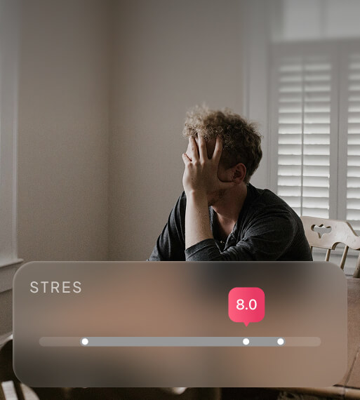 Man thinking and an infographic analysing his stress