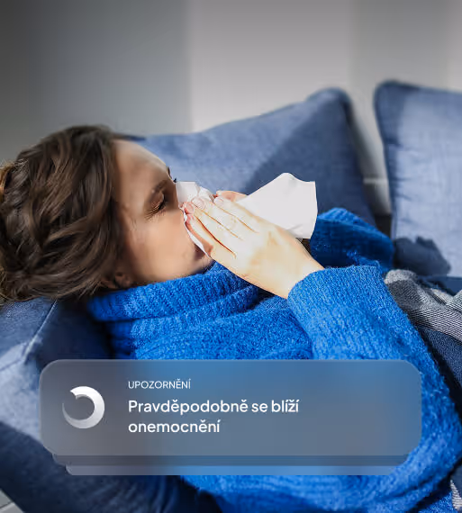 Woman feeling ill and infographics analysing her health