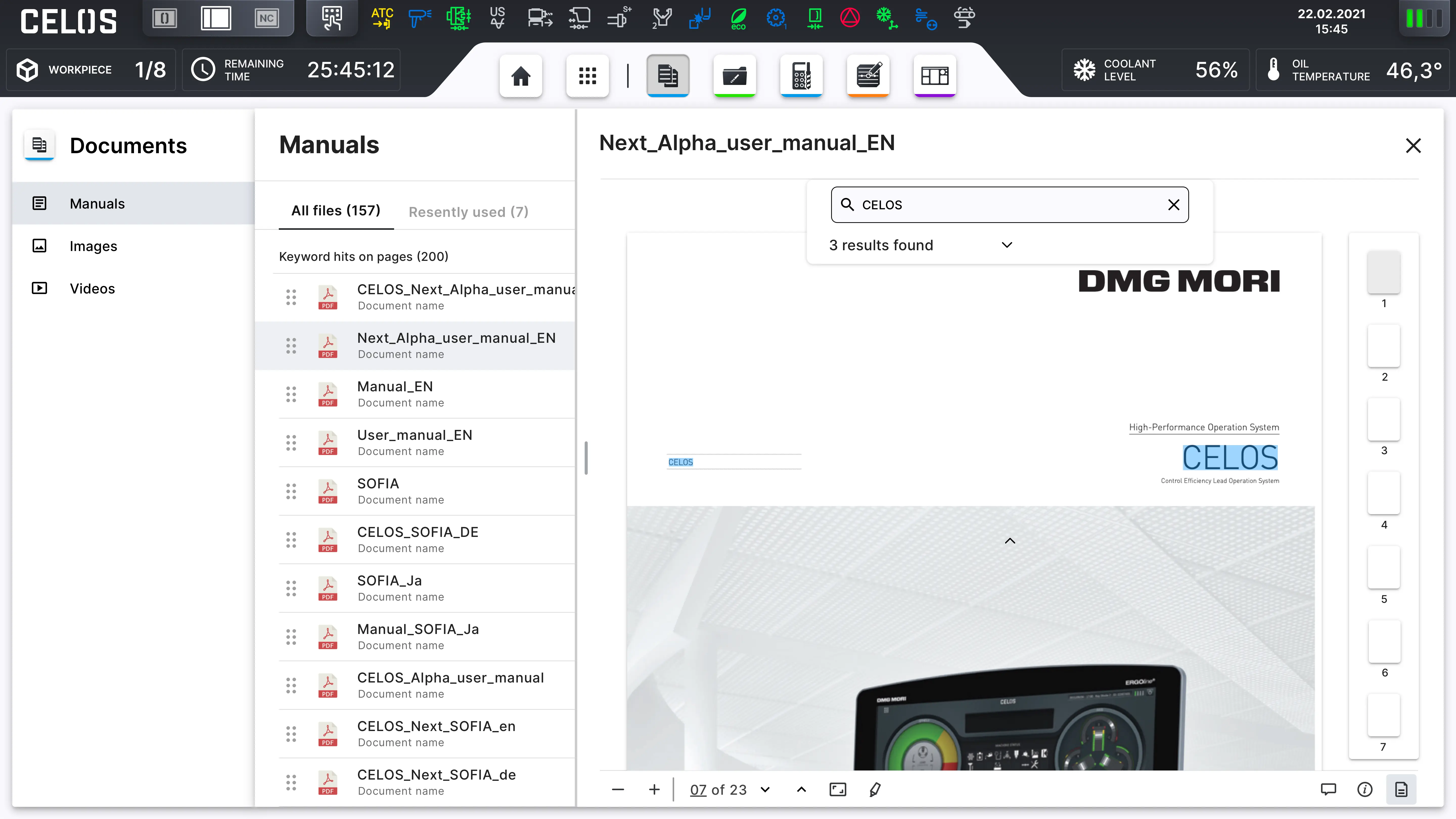 Visual documents app, active search bar, on desktop