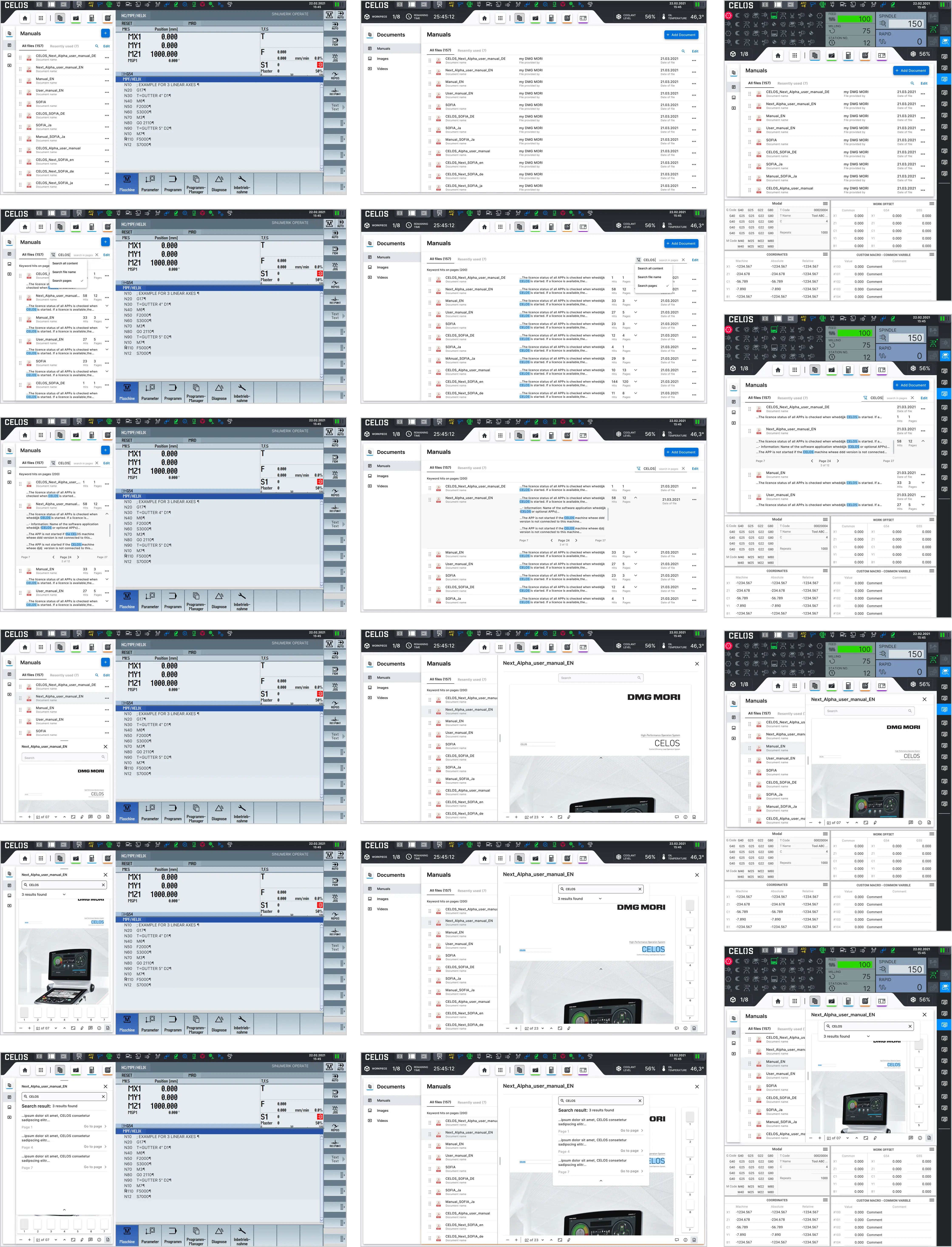 Visuals of documents app, responsive layouts for Siemens: 640dp and 1920dp, and MAPPS: 1150dp, (f.l.t.r.)