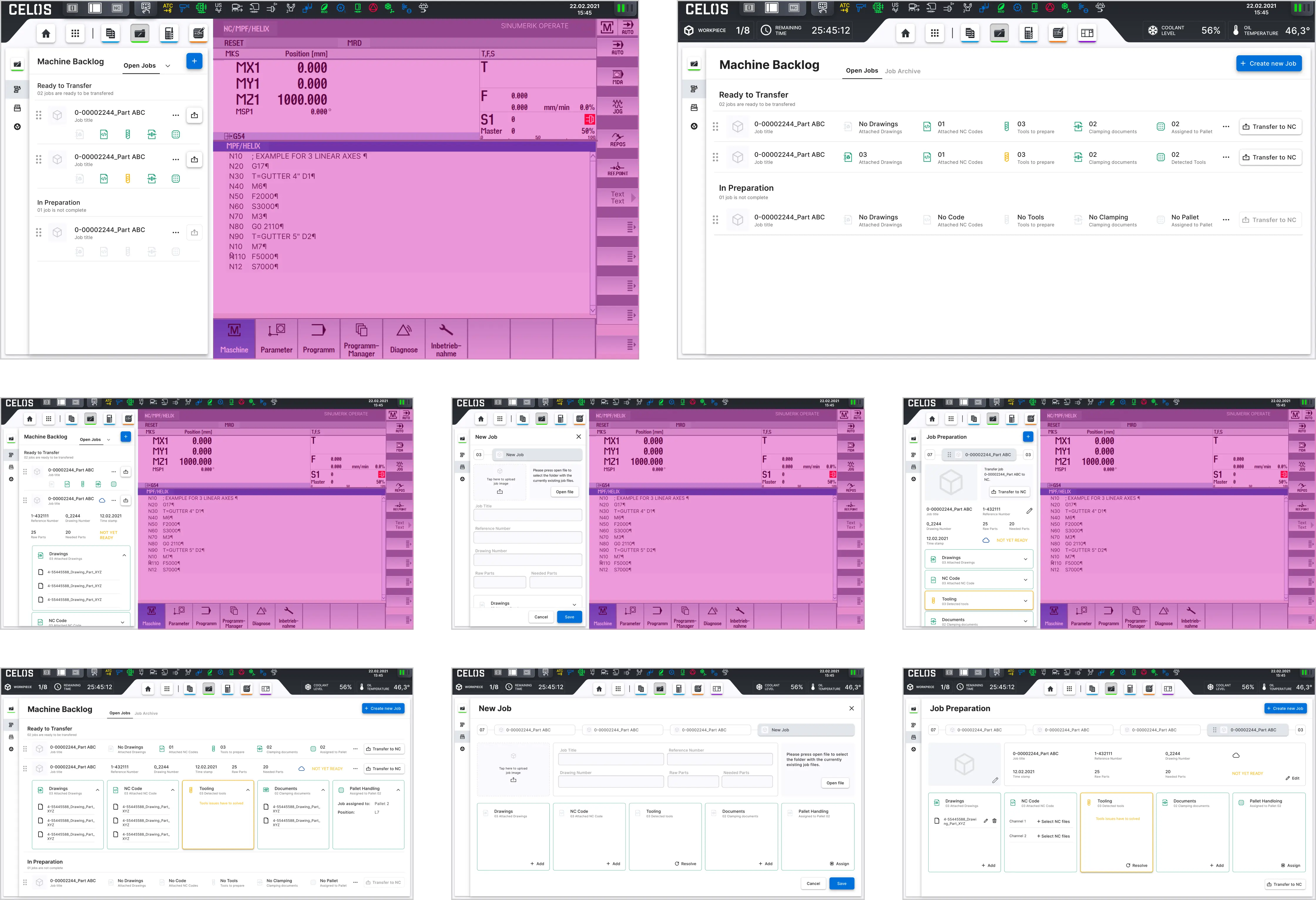 Highlighted area homepage of operator workbook app, responsive layouts for Siemens: split screen 640dp and full screen 1920dp