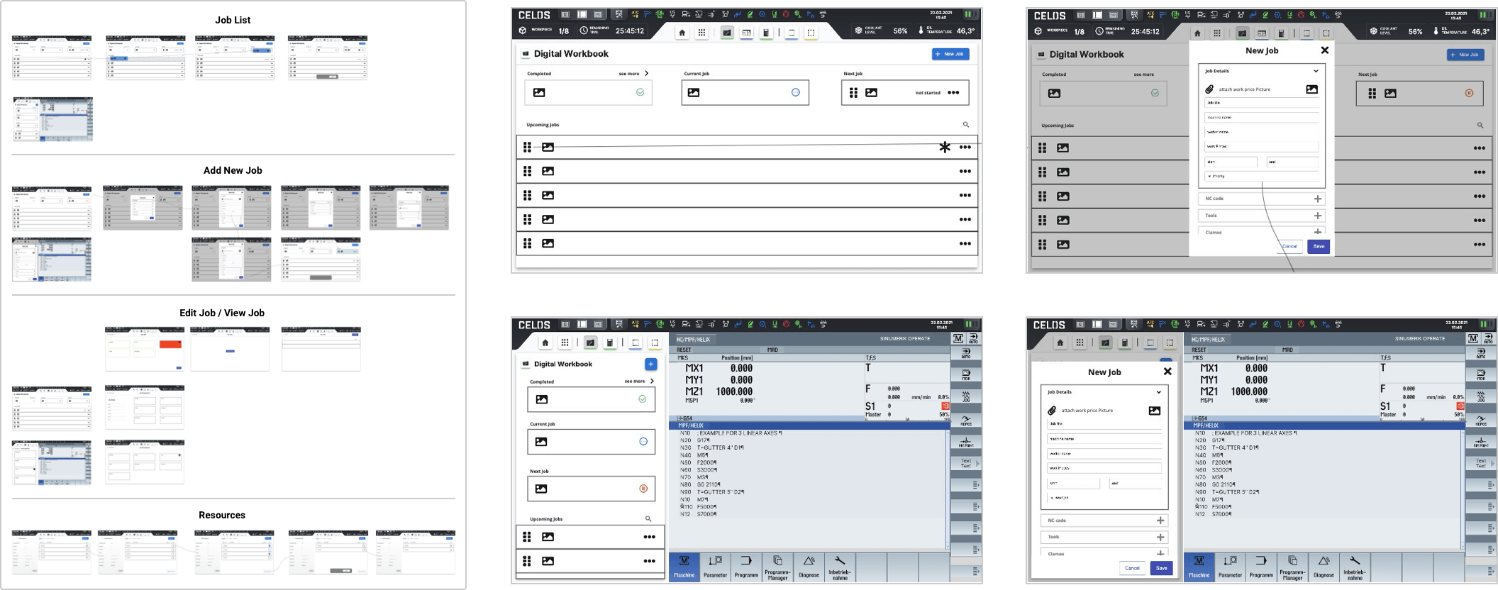 Excerpt mid-fidelity wireframes for Siemens full screen and split screen (f.t.t.b.)