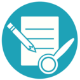 turquoise circular icon depicts magnifying glass and pencil over document, links to short description of process lower on page.