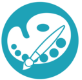 turquoise circular icon depicts artists palette and paintbrush, links to short overview of process lower on page.