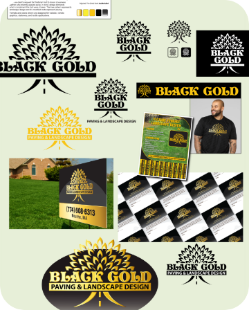 background image shows assets and deliverables of a project completed for a landscape design company