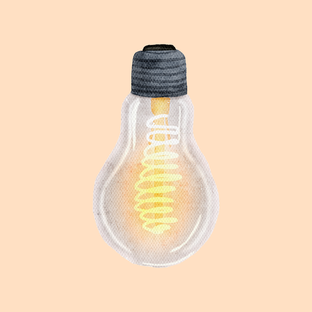 A sketch of a lightbulb, which has been turned on.
