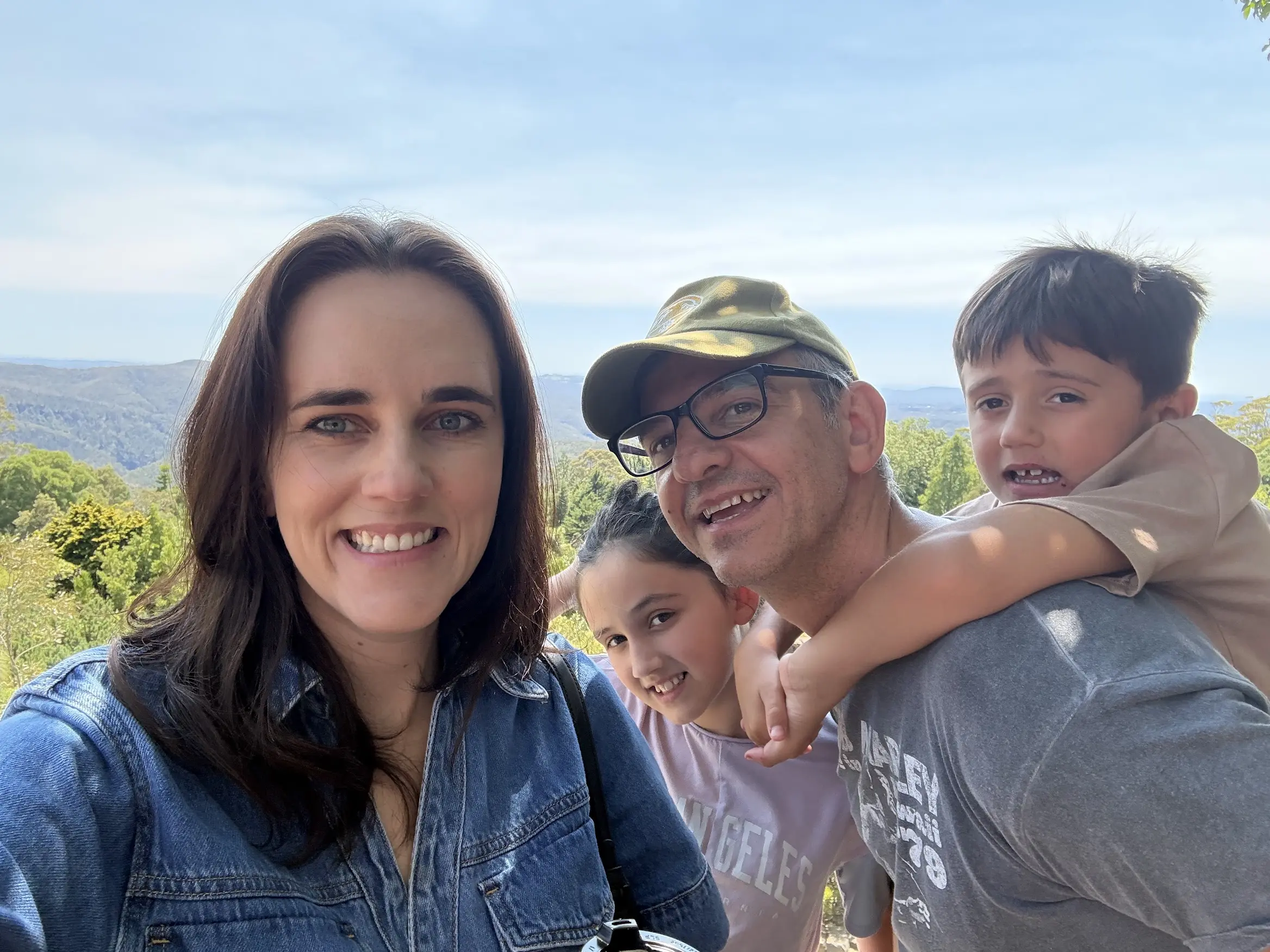 Kate Lambridis with her family on a bushwalk