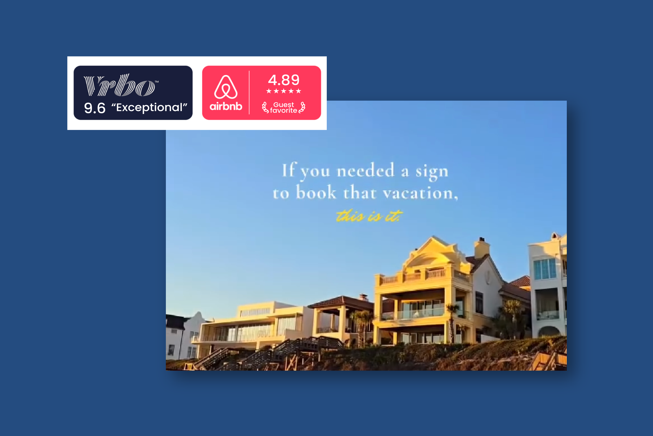 Rose of the Dunes primary bedroom photo alongside an Instagram video ad