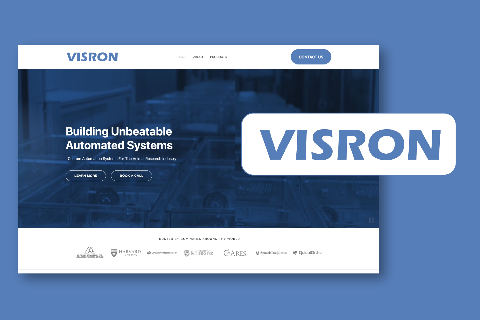 Visron Automation website homepage and product overview page design