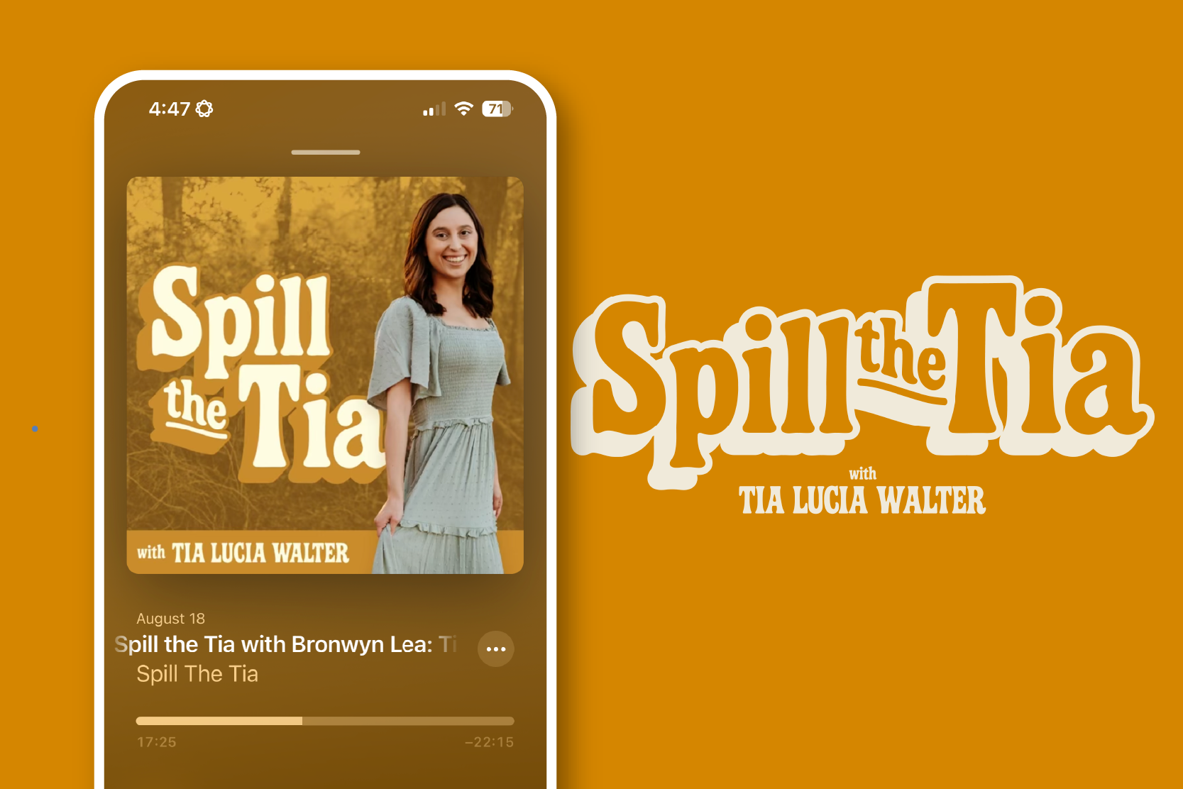 Spill the Tia podcast launch photos with Tia Lucia Walter and branded merch box
