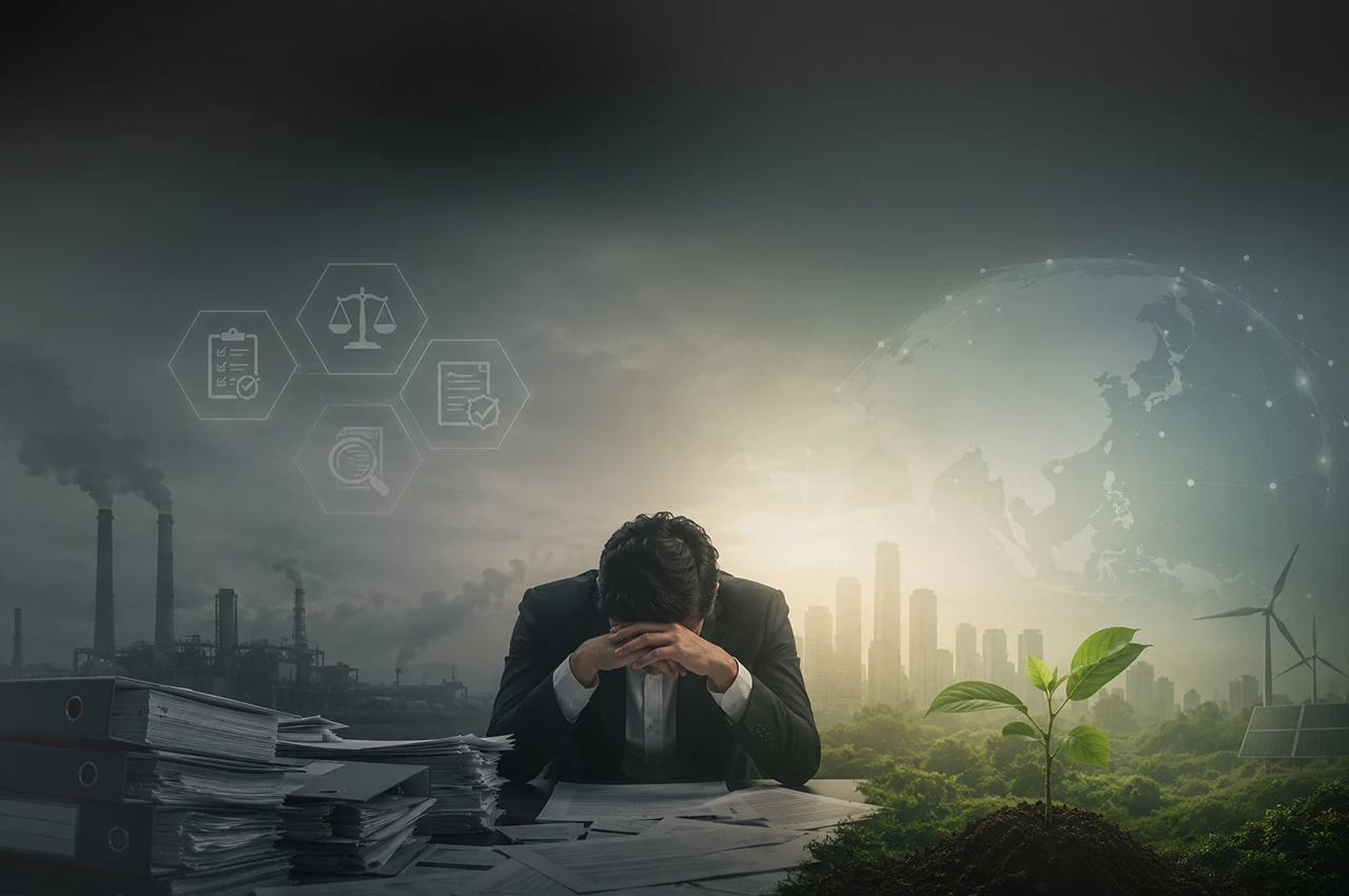 Hero banner: ESG reporting fatigue mid market sustainability strategy 2026 banner Supporting image if used: Compliance first ESG vs strategic ESG framework diagram for mid market firms