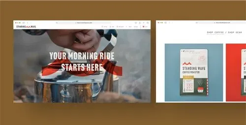 Screenshots of the Standing Waves Coffee website.