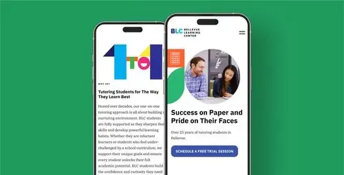 Mobile Screenshots of the Bellevue Learning Center website.