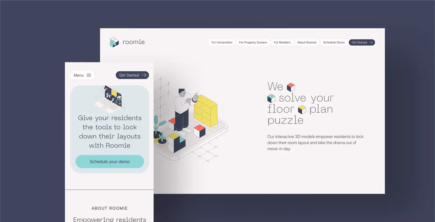 Screenshots of the Roomie website.