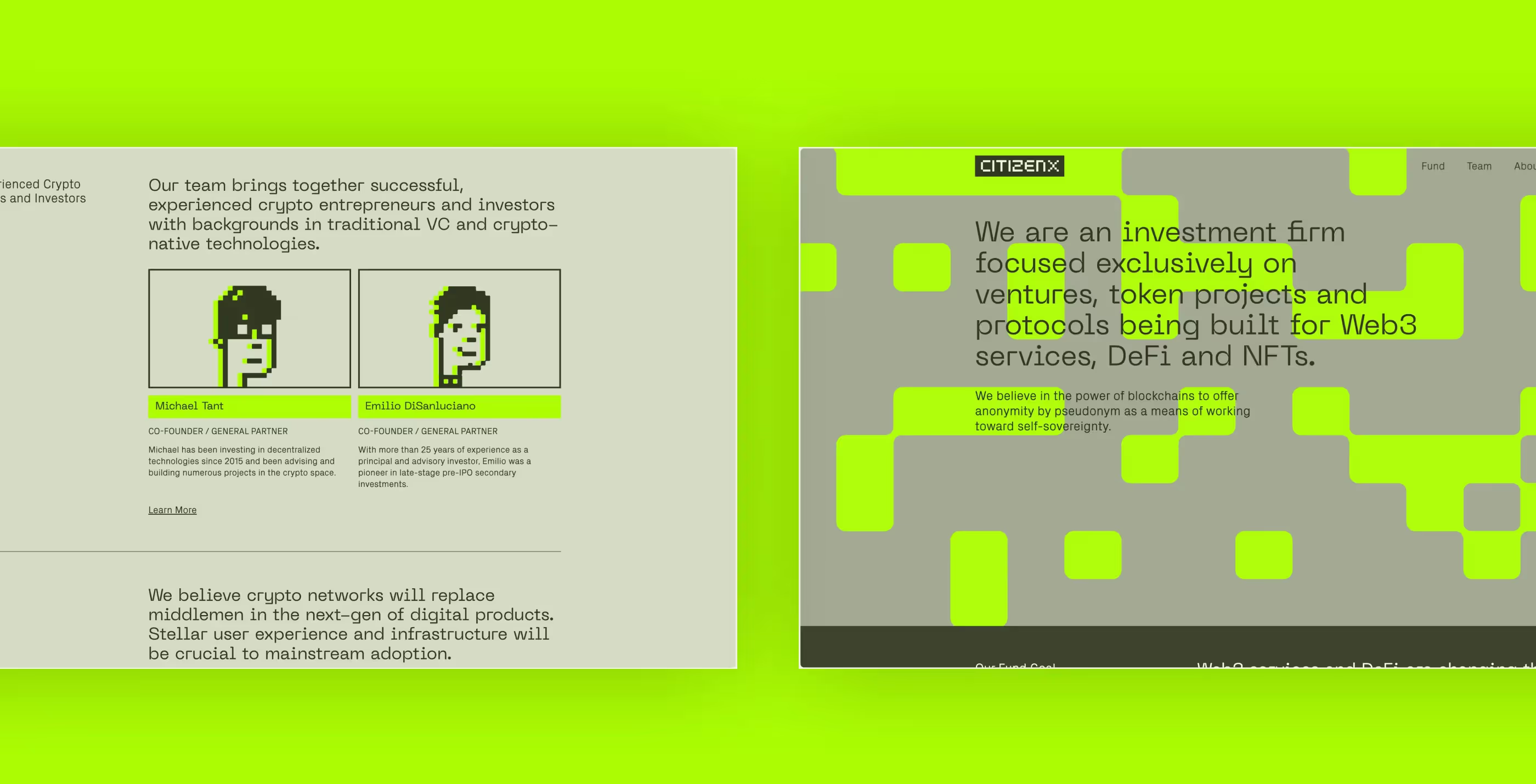 Screenshots of the Citizen X website.