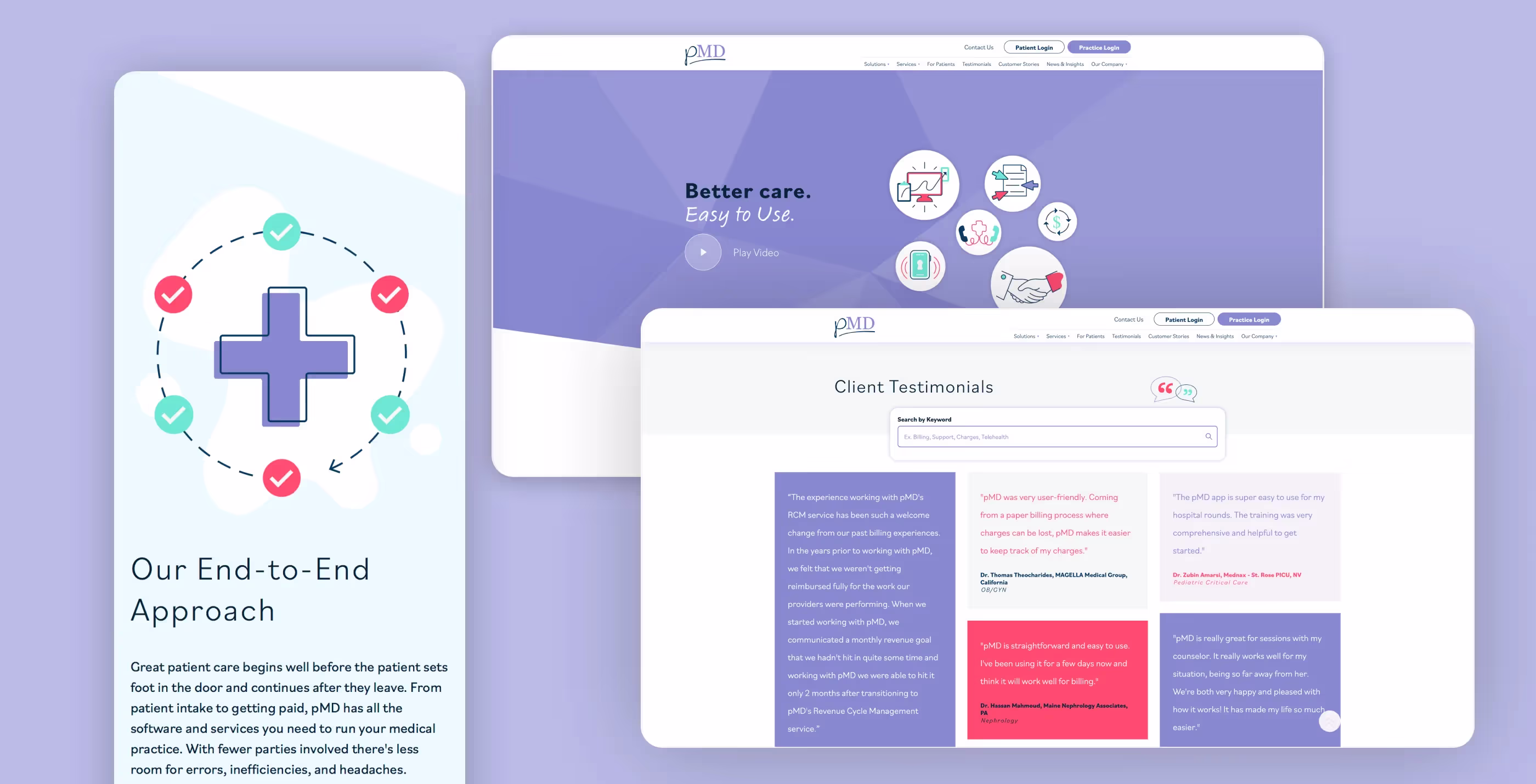 Screenshots of the pMD website.