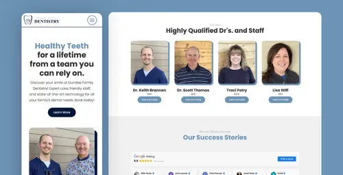Screenshots of the Dundee Family Dentistry Website.