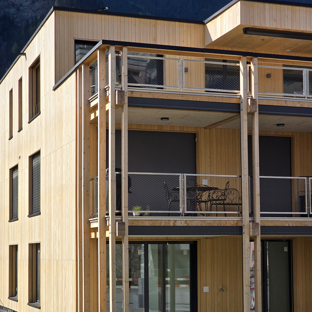 Geplantes Gebäude von A3 Architekten mit Holzschalung aus Schweizer Fichtenholz.