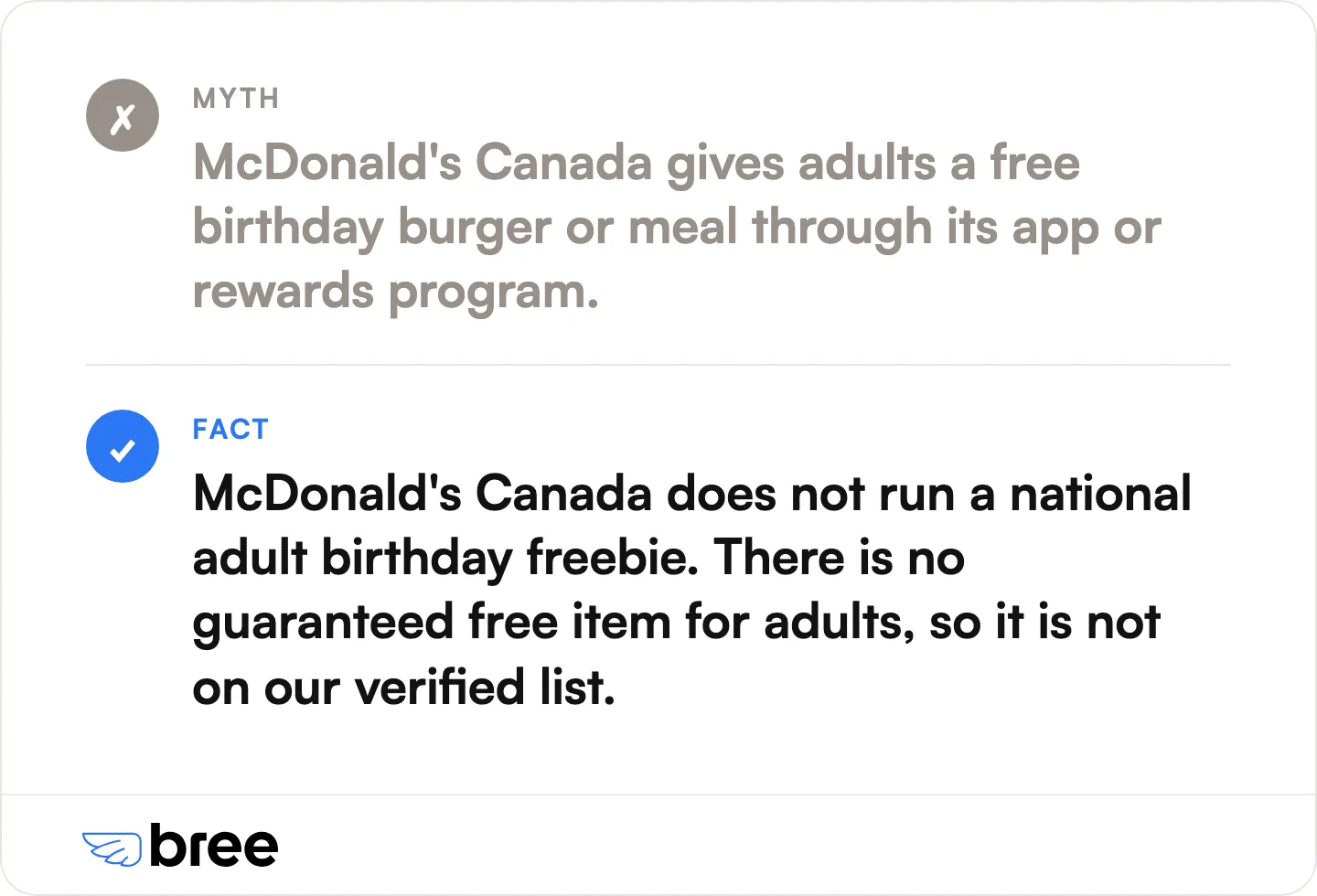 The most searched birthday freebie in Canada is the one that does not exist. Source: McDonald's Canada rewards program, checked at time of writing.