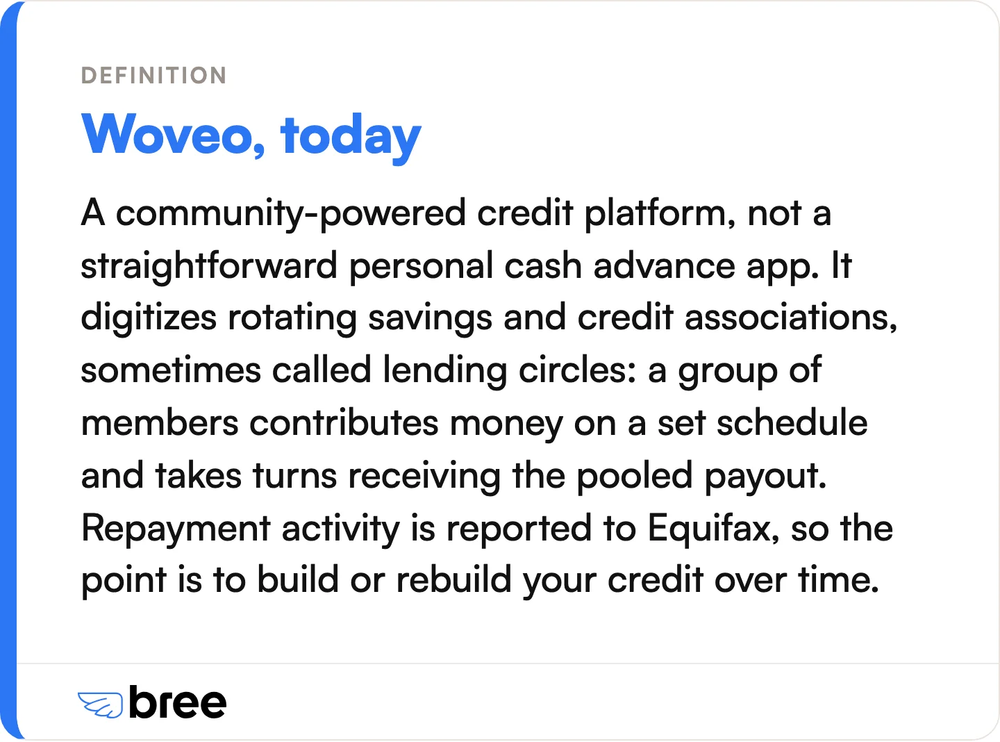 What Woveo actually is today: a credit-building savings circle, not a quick personal cash app.