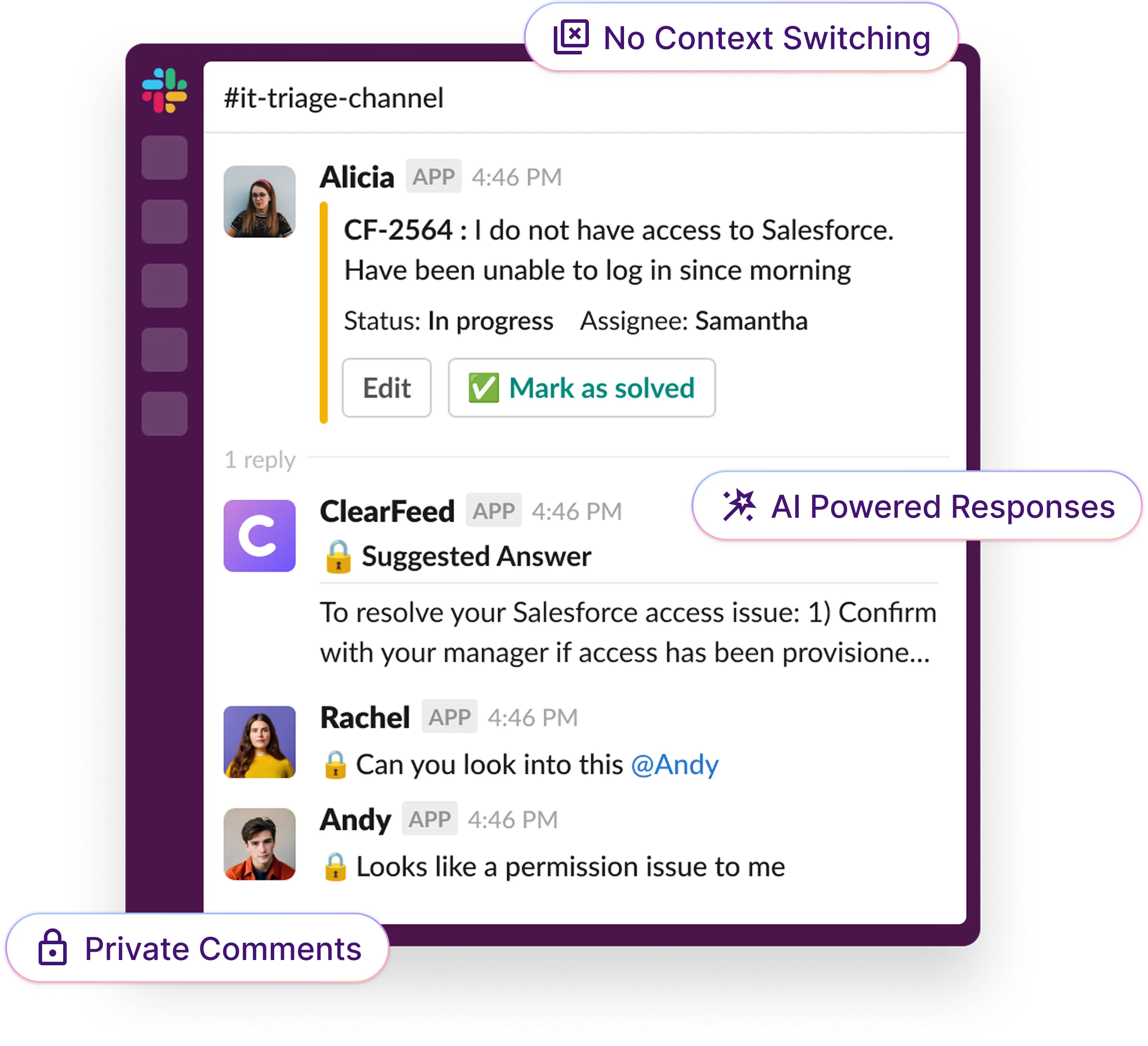 ClearFeed - The Next-Gen Helpdesk in Slack Powered by AI Agents