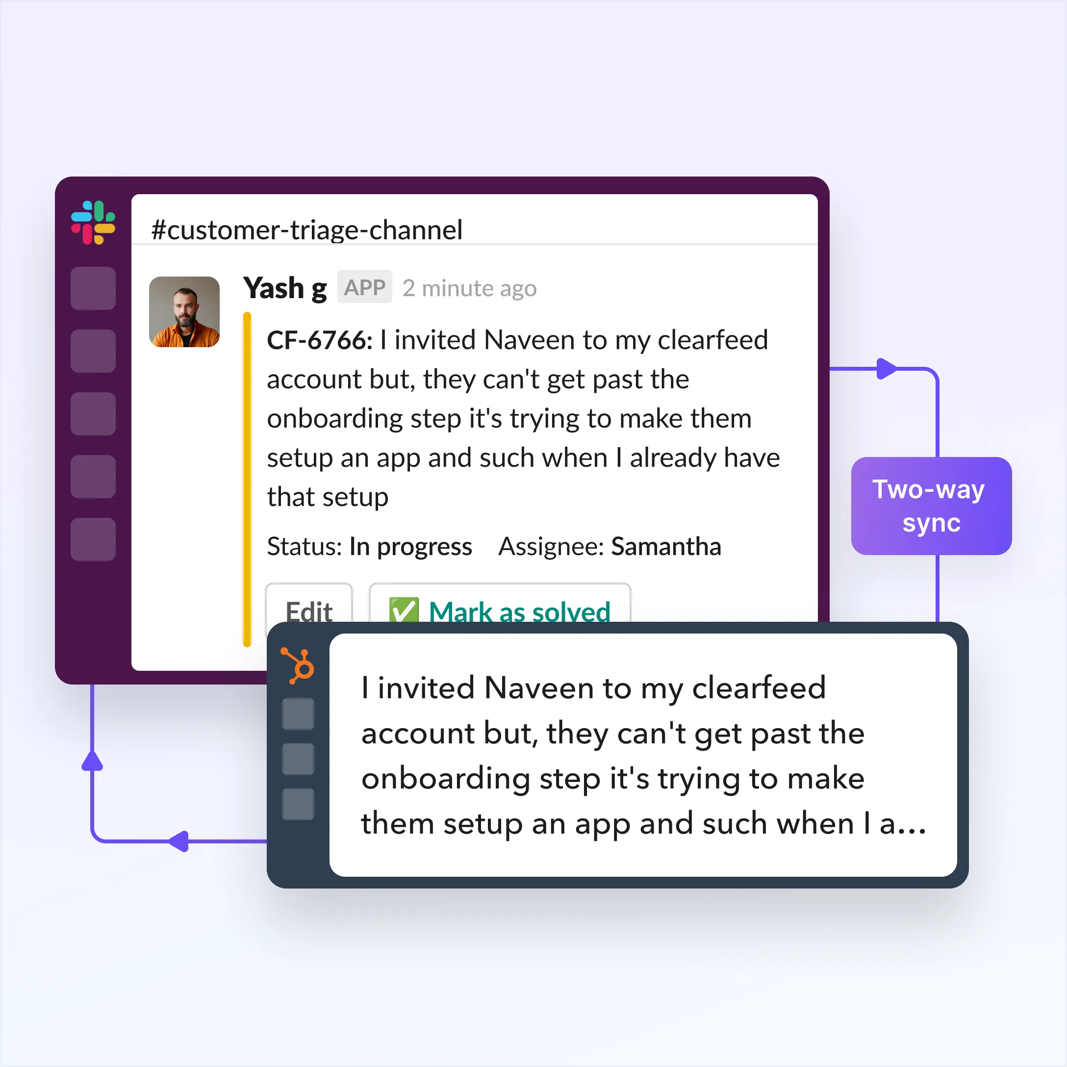 Two-way sync between Slack & HubSpot