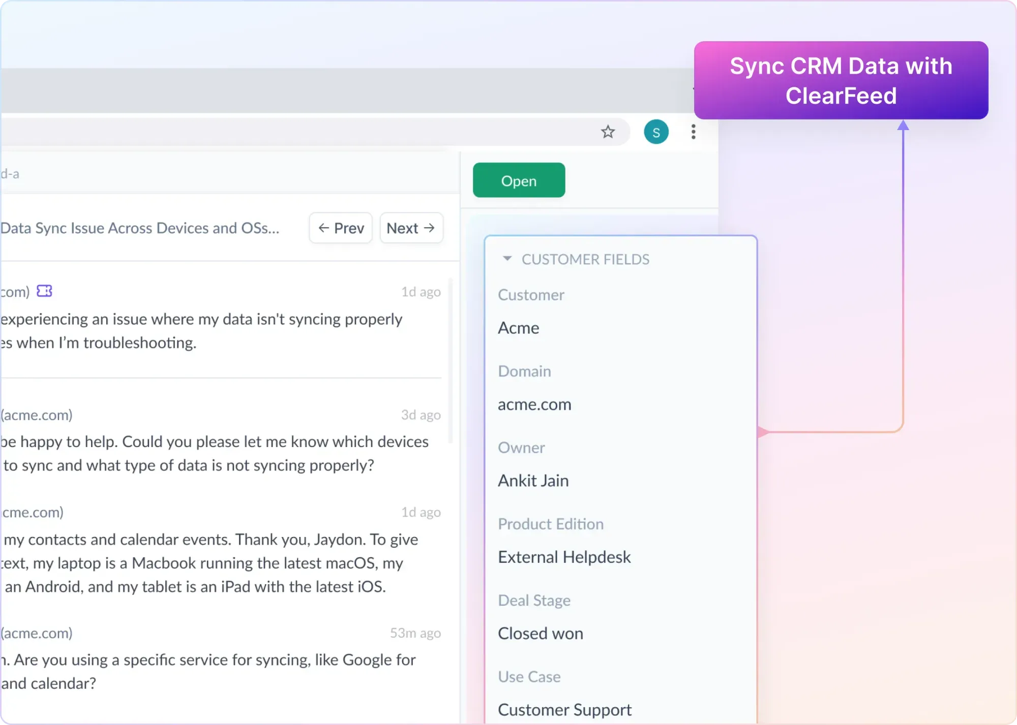 Introducing CRM Sync: Bring HubSpot Customer Context into Your Support Workflows in ClearFeed