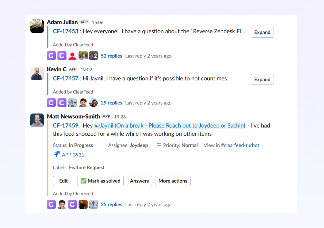 Triage Channel in Slack tracking every thread