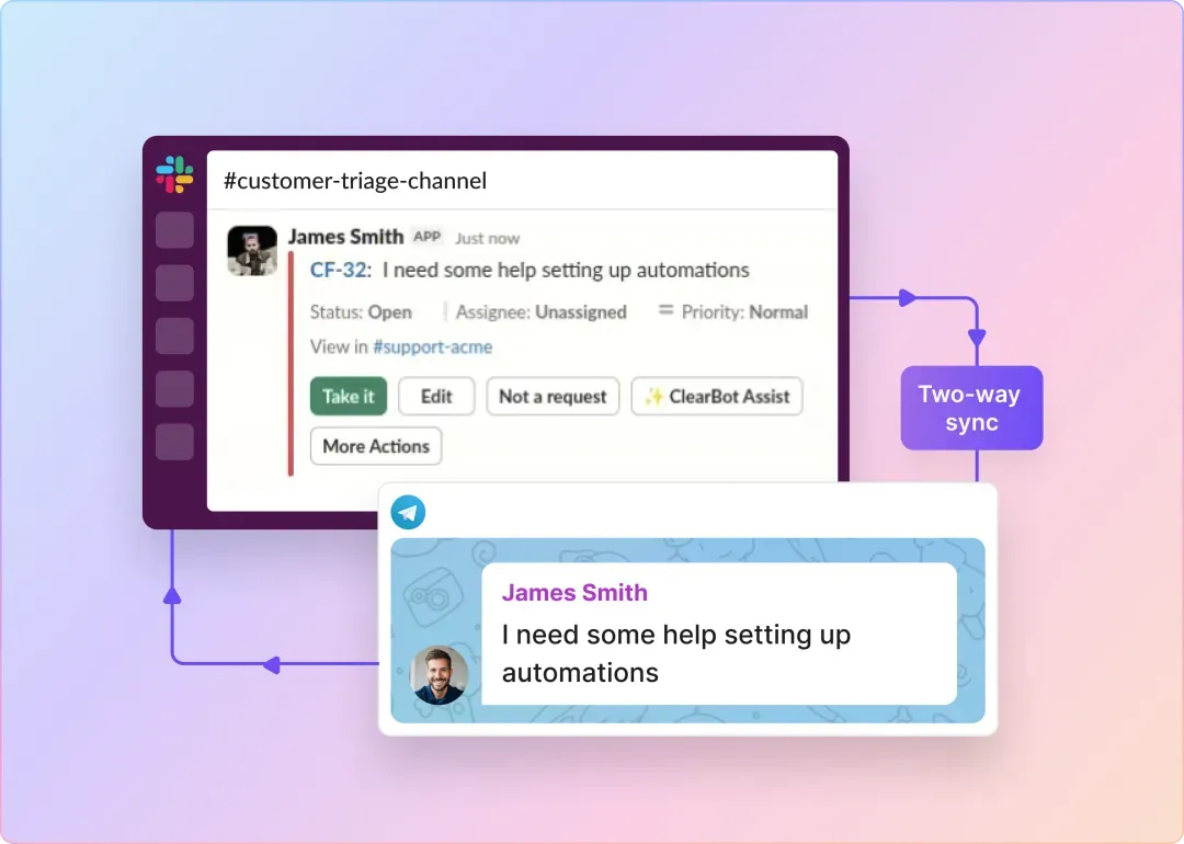 ClearFeed's Telegram-Slack Integration: Chat with Users on Telegram Directly from Slack